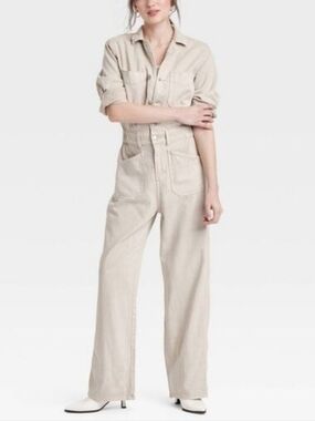Universal Thread Tan Denim Utility Jumpsuit Baggy Boiler Suit Coveralls Size 8
